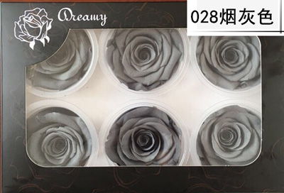 5-6CM (6pcs-box) Solid color preserved rose head-gery color