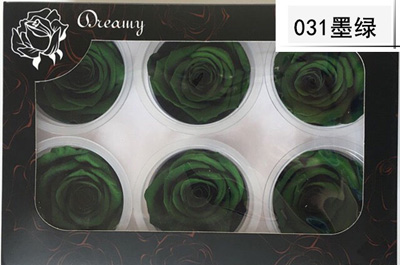 5-6CM (6pcs-box) Solid color preserved rose head Dark Green